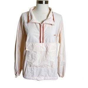 Levis Windbreaker Jacket Womens XL Light Pink Retro 1/2 Zip Pullover